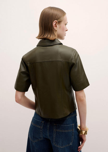Olive Green Leather Utility Shirt | ME+EM