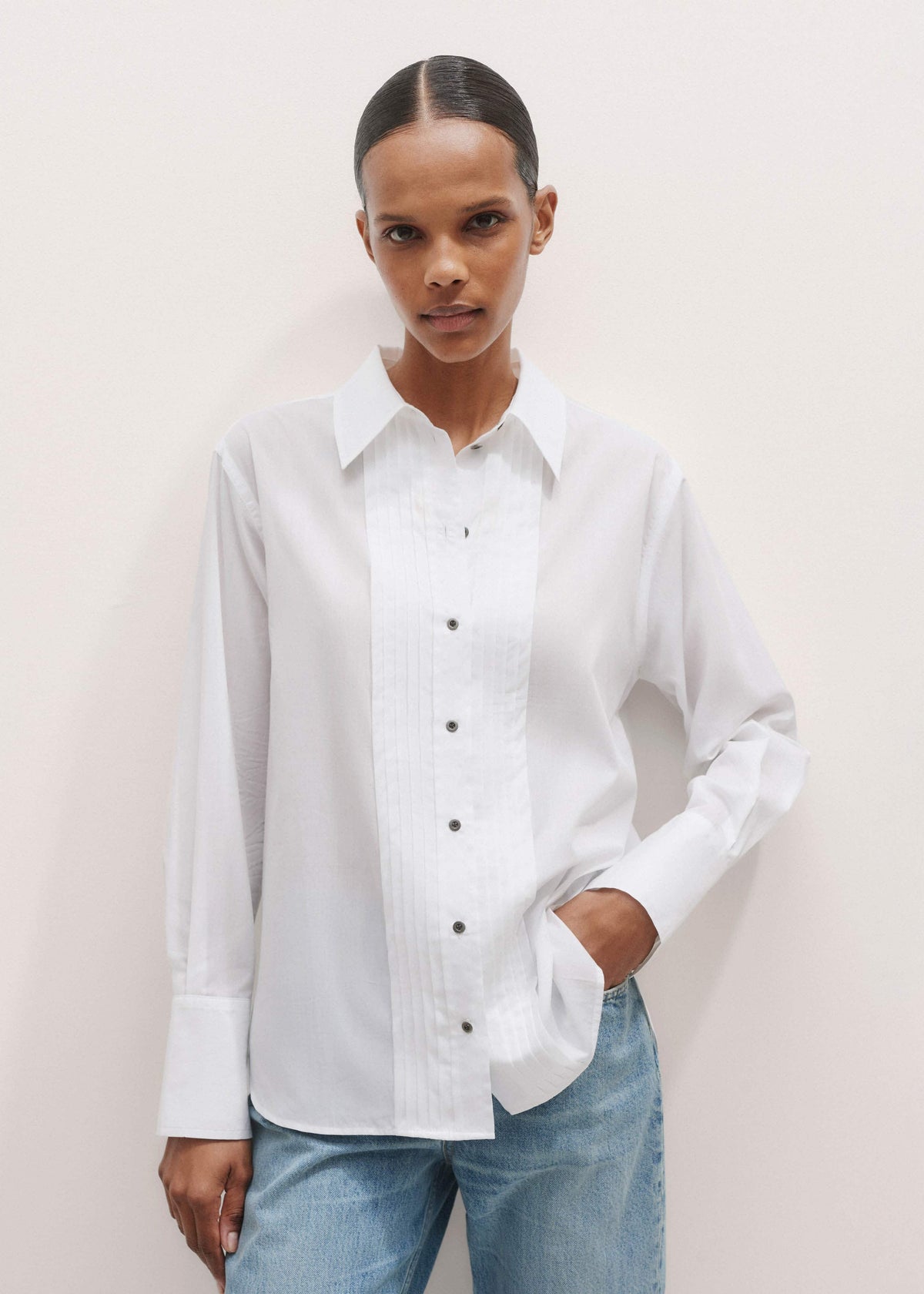 White Relaxed Tux Shirt | ME+EM