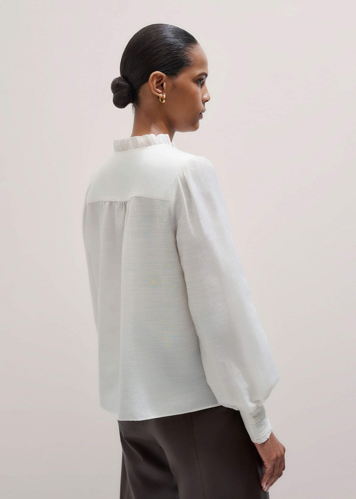 Cream Delicate Lace Trim Detail Top | ME+EM