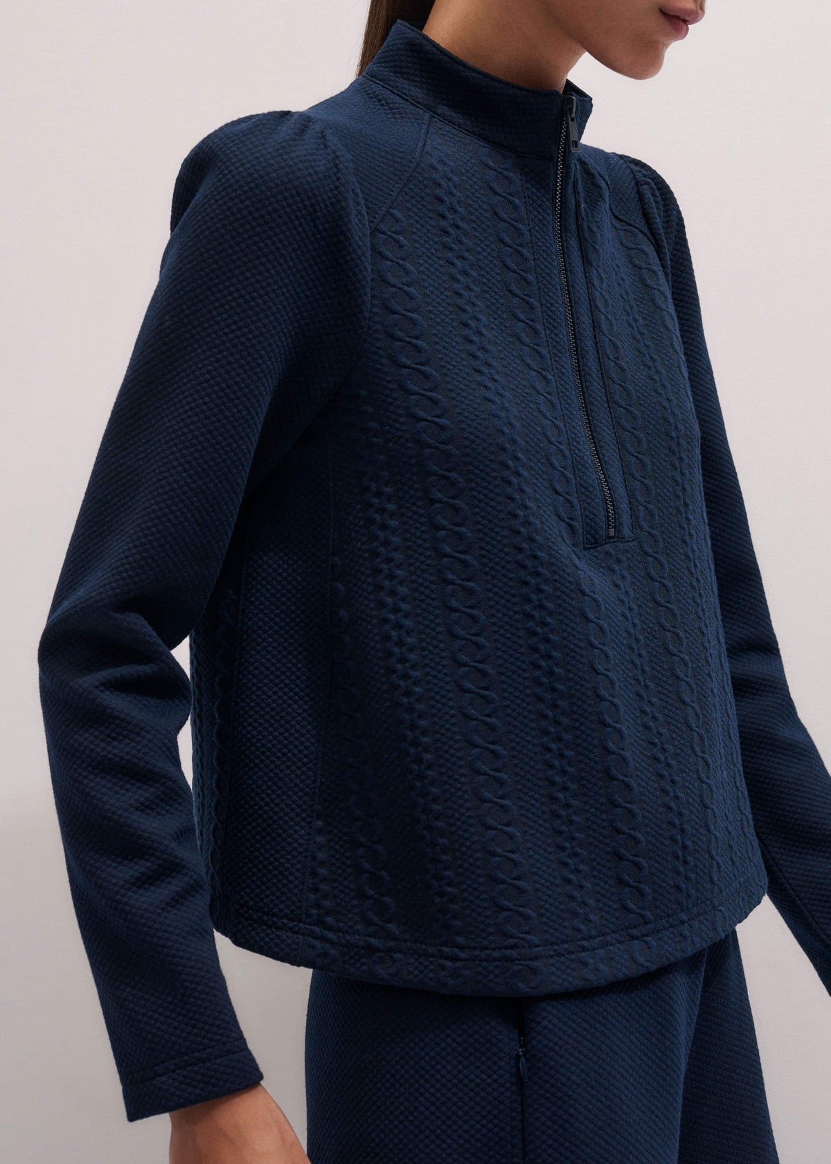 Navy Cable Jacquard Half-Zip Top | ME+EM