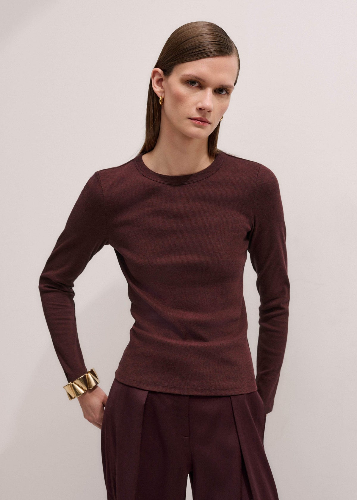 Red Cotton Rib Perfect Basic Top | ME+EM