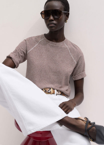 Cinnamon Soft Washed Stripe Raglan Tee | ME+EM