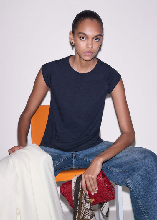 Navy Cap Sleeve Crew Neck Swing Tee | ME+EM