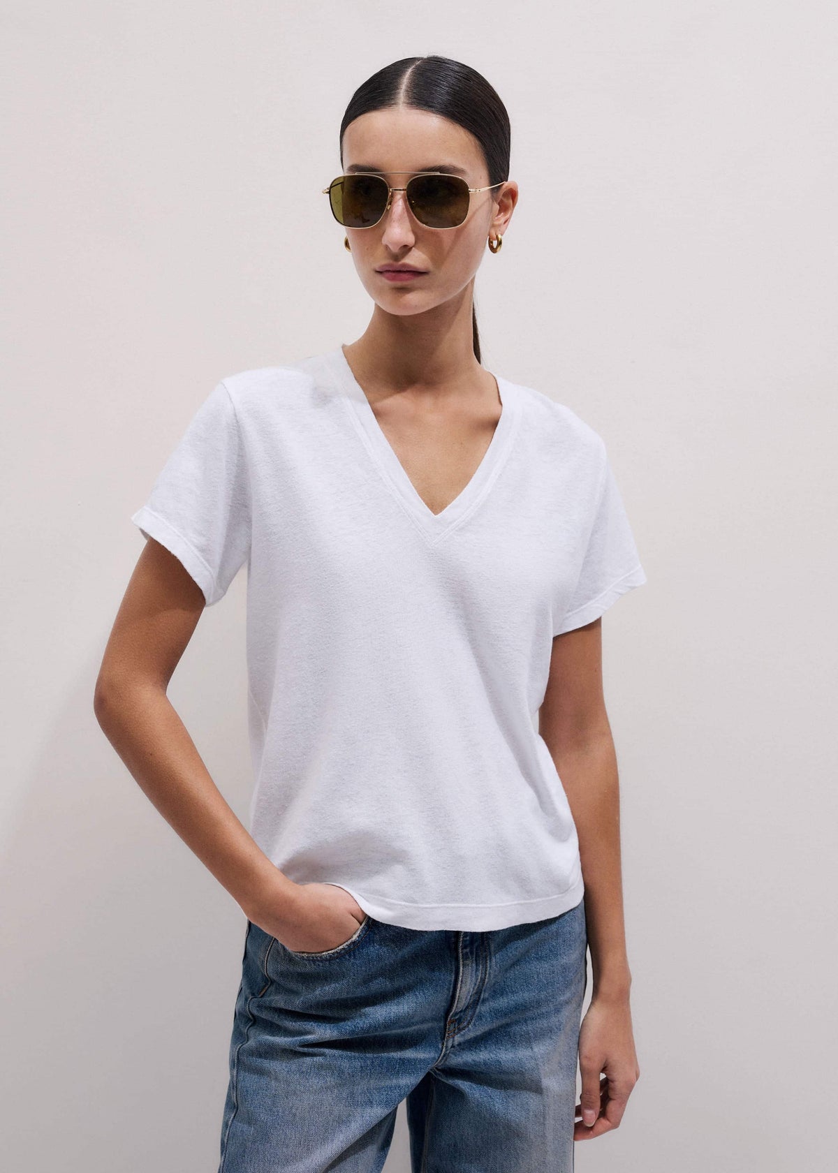 White Soft Washed V-Neck Tee | ME+EM