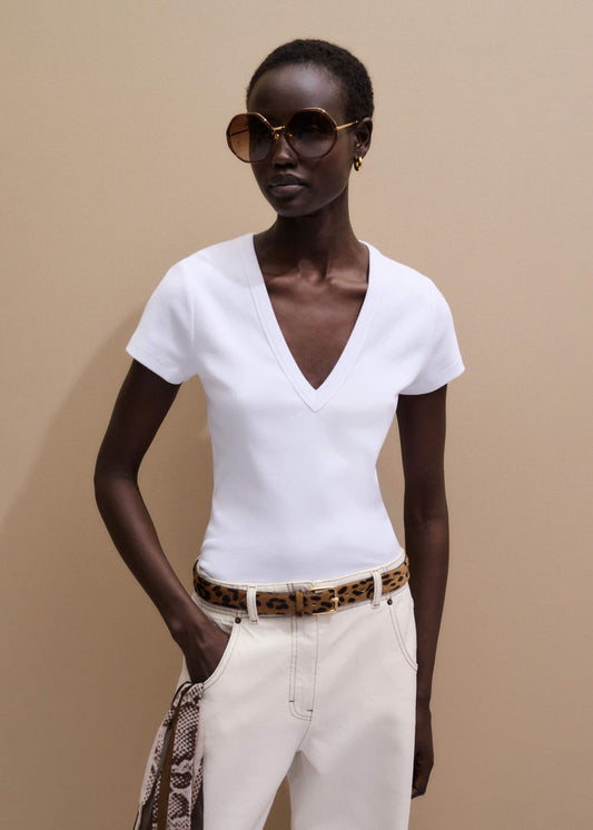 White Ultimate Fitted Rib V-Neck Tee | ME+EM