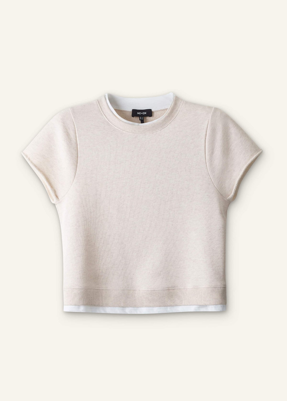 Oatmeal Double Layer Short Sleeve Sweatshirt | ME+EM
