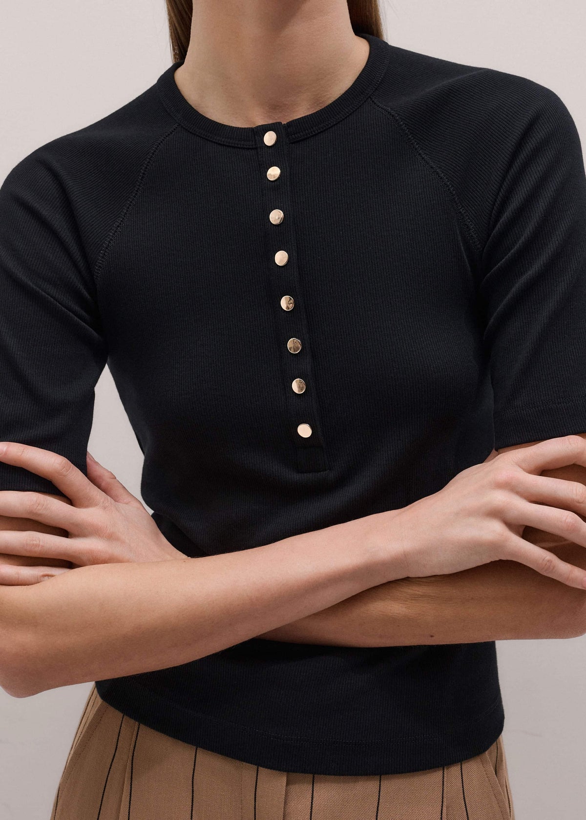 Black Short Sleeve Henley Top | ME+EM