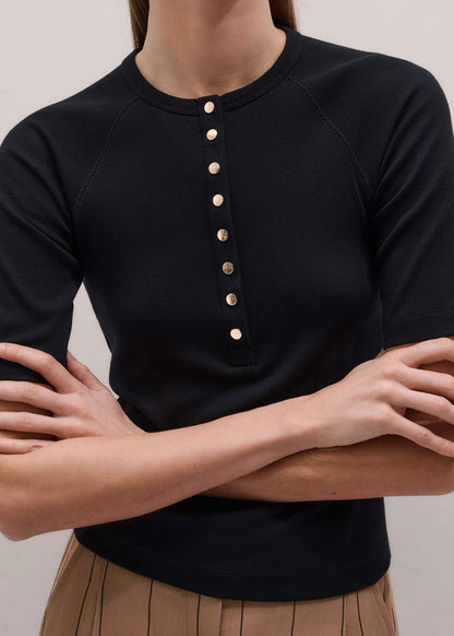 Black Short Sleeve Henley Top | ME+EM