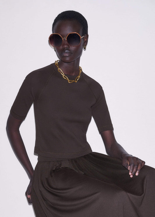 Brown Raglan Crop Tee | ME+EM