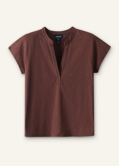 Cinnamon Open Placket V-Neck Swing Top | ME+EM