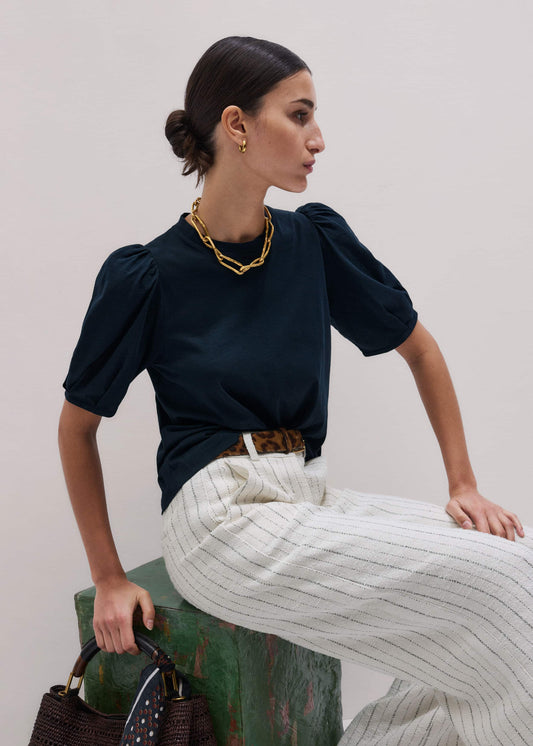 Navy Feminine Sleeve Swing Top | ME+EM