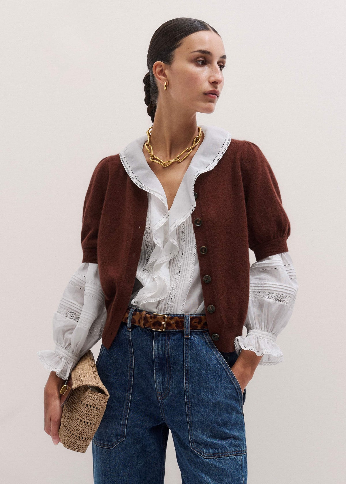 Cinnamon Brown Cashmere Feminine Sleeve Cardi | ME+EM