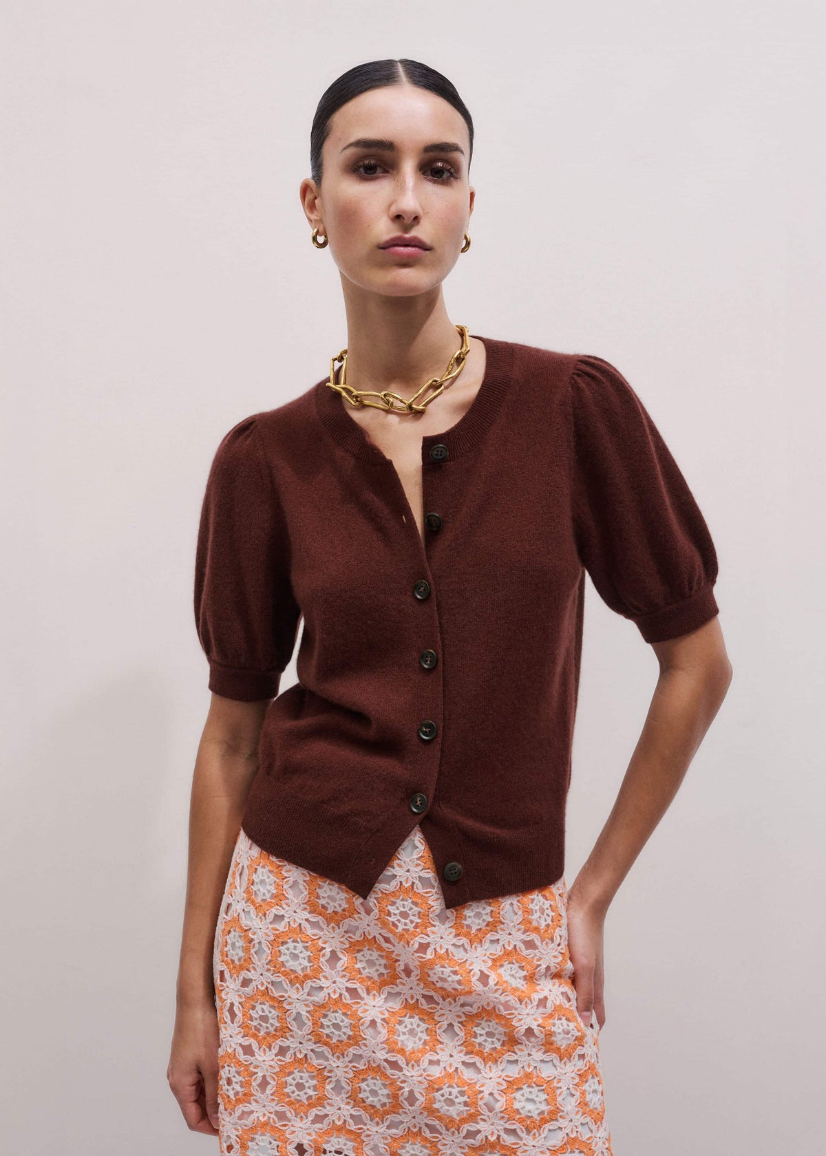 Cinnamon Brown Cashmere Feminine Sleeve Cardi | ME+EM