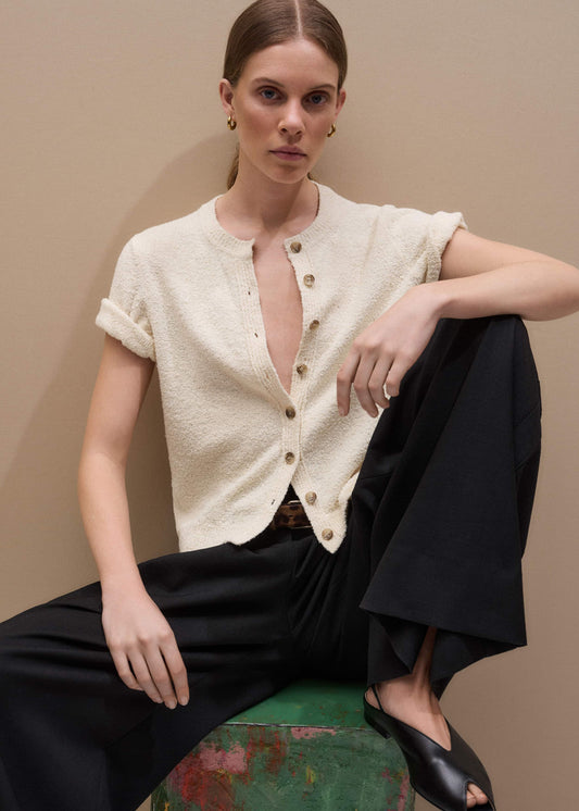 Cream Short Sleeve Cardigan | ME+EM