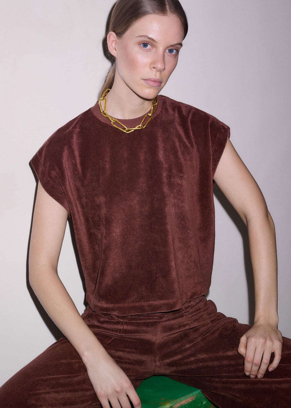 Cinnamon Brown Cap Sleeve Crop Tee | ME+EM