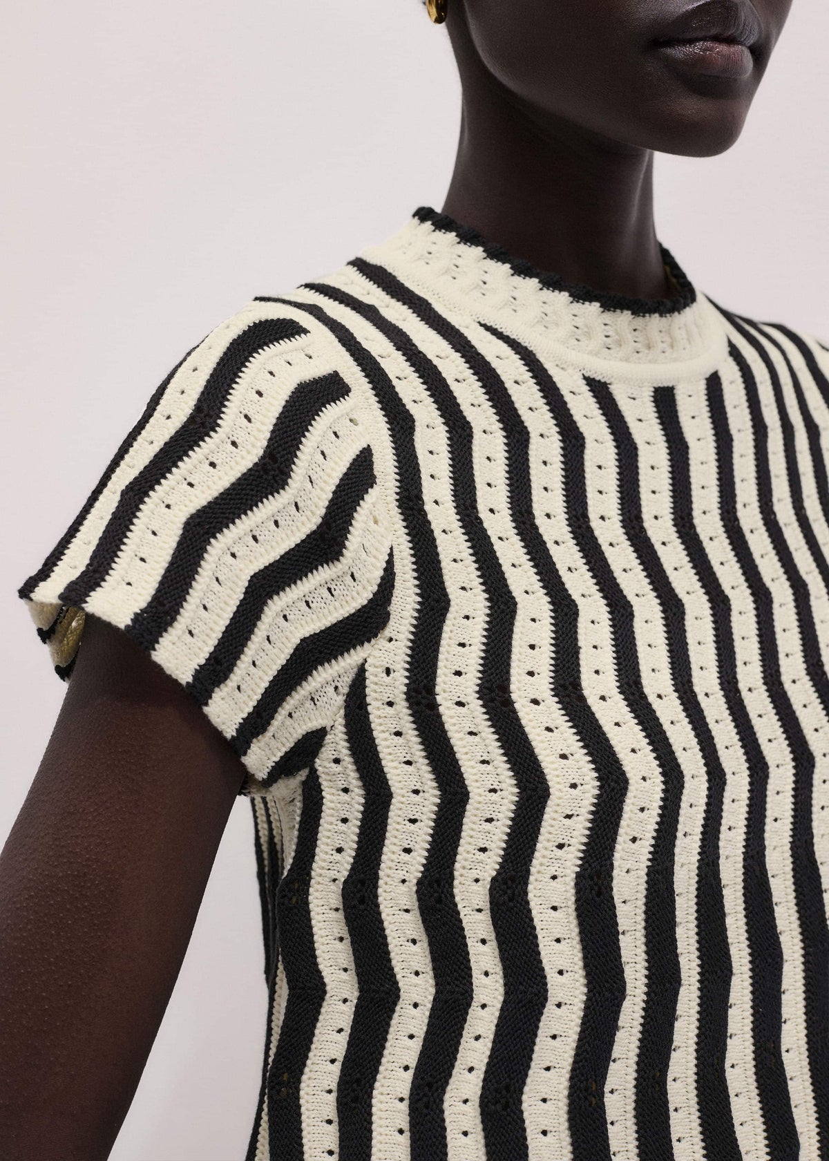 Cream Textured Pointelle Knit Swing Top | ME+EM