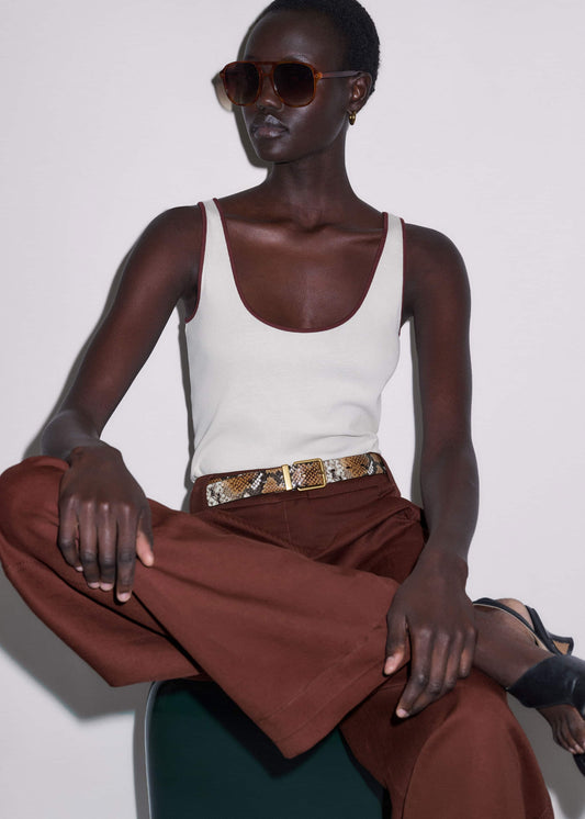 Cream Contrast Trim Slim Vest | ME+EM
