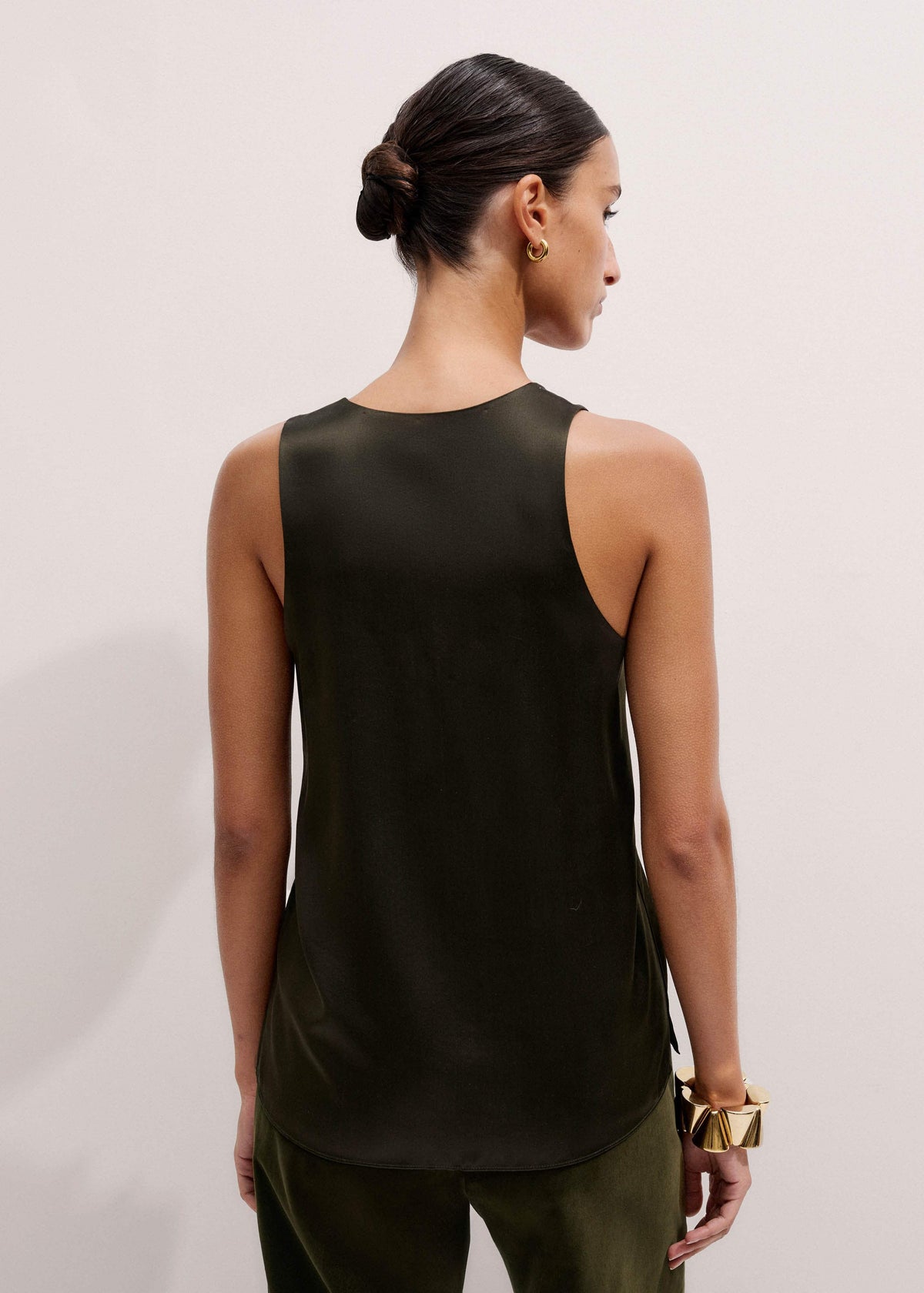 Olive Green Silk Satin Evening Tank Top | ME+EM