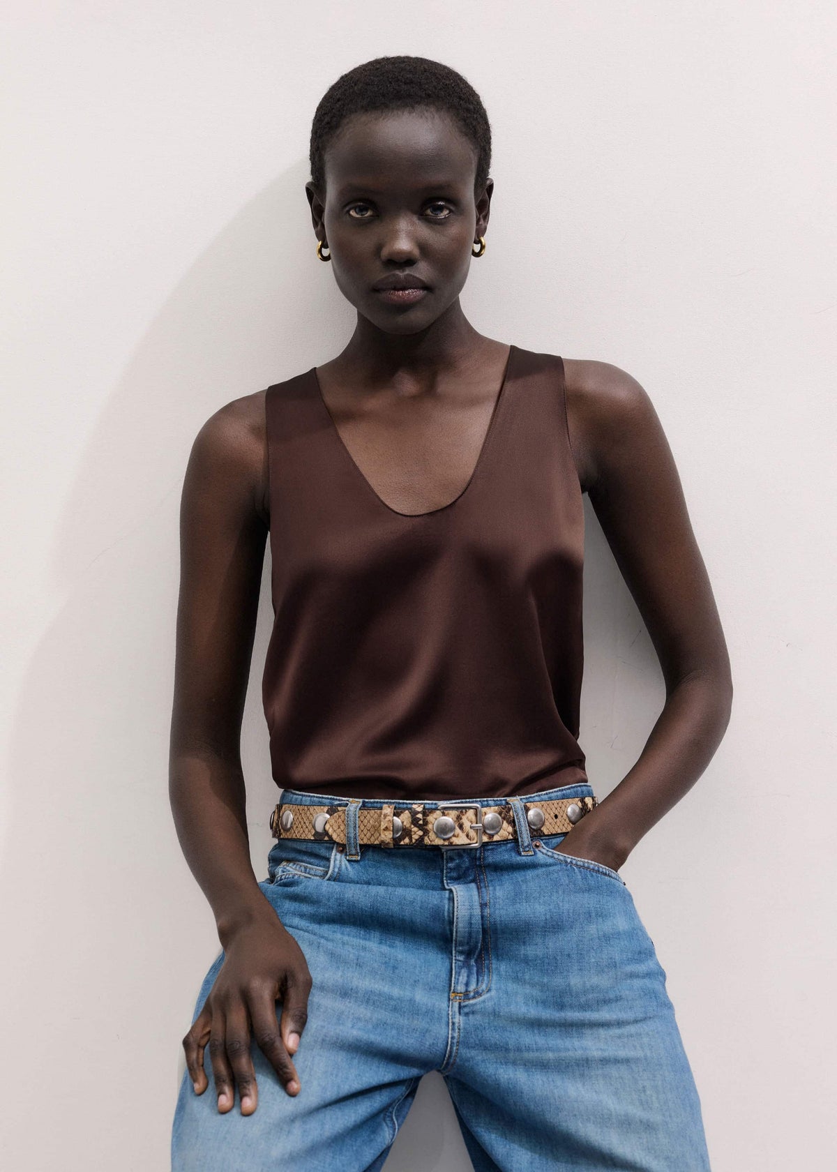 Brown Silk Satin Fluid Evening Tank | ME+EM
