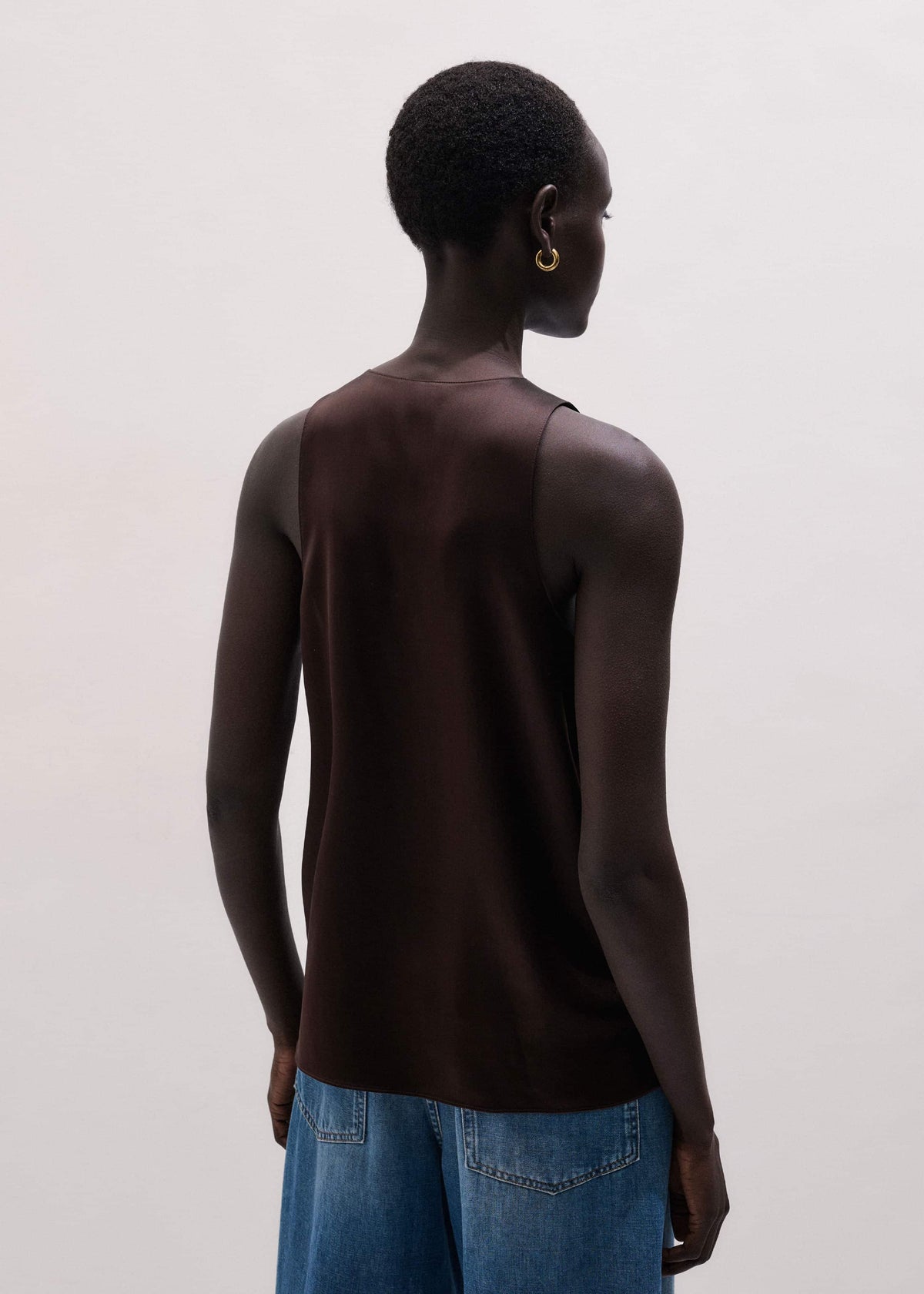 Brown Silk Satin Fluid Evening Tank | ME+EM