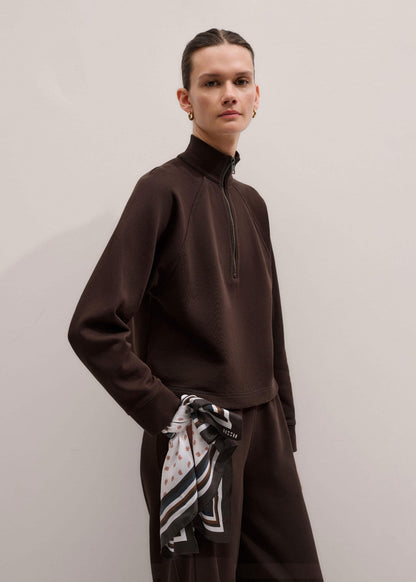 Brown Sweatshirt Cropped Funnel Neck Top | ME+EM