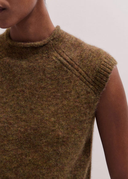 Brown Roll Trim Straight Layering Sweater Vest | ME+EM
