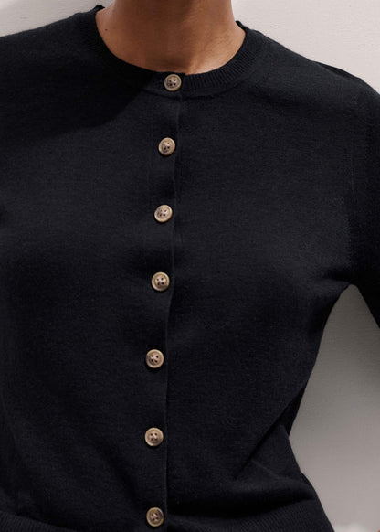 Black Merino Cashmere Barely There Buttoned Knit Tee | ME+EM