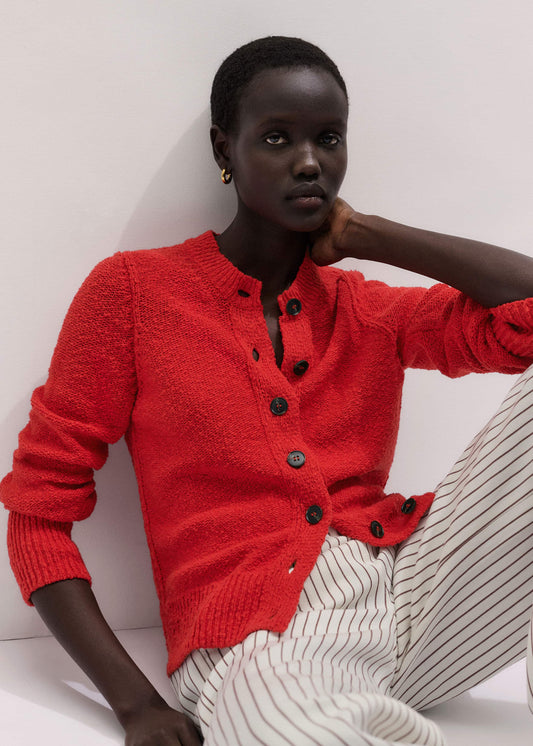 Red Bouclé Straight Knit Cardigan | ME+EM