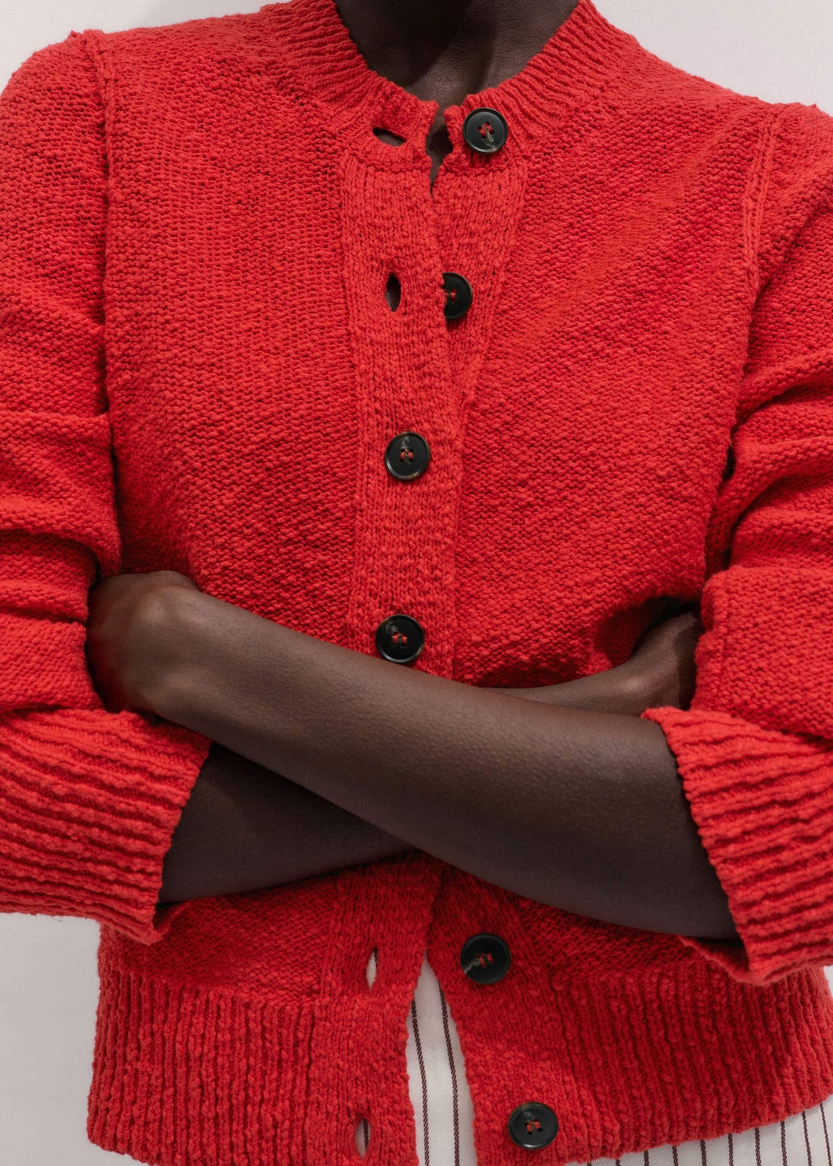 Red Bouclé Straight Knit Cardigan | ME+EM