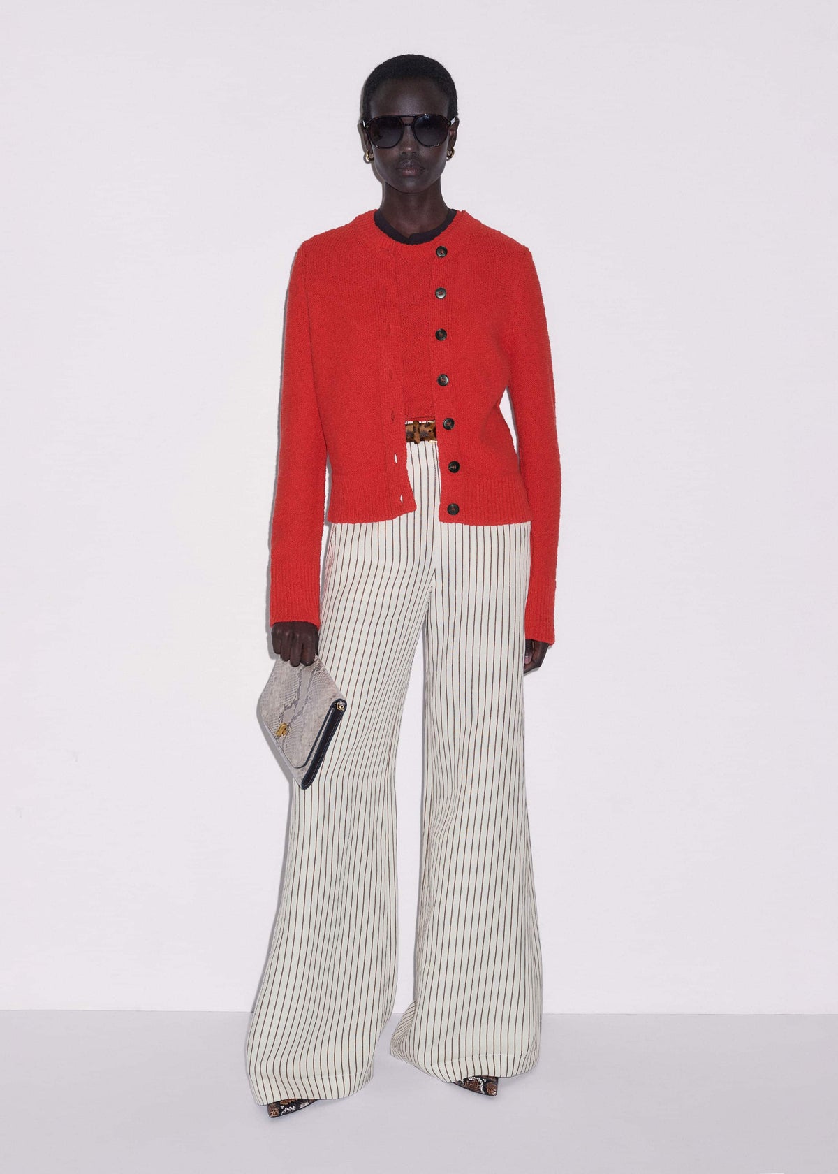 Red Bouclé Straight Knit Cardigan | ME+EM