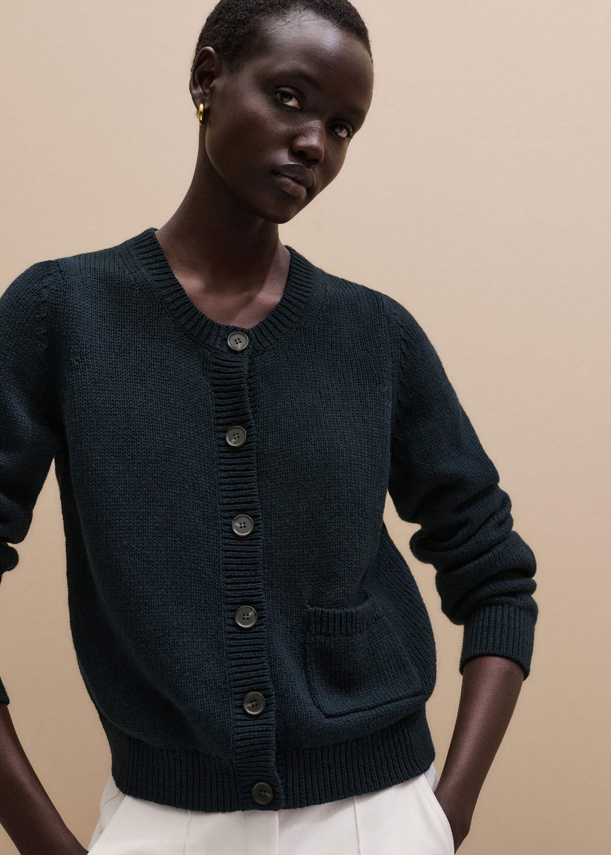 Navy Boxy Knit Straight Cardigan | ME+EM