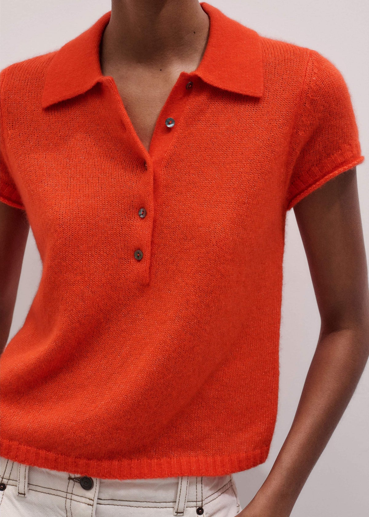 Orange Merino Cashmere Silk Straight Polo Tee | ME+EM