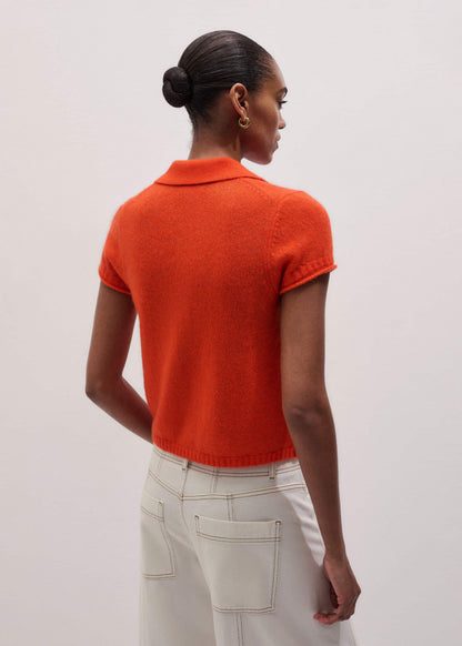 Orange Merino Cashmere Silk Straight Polo Tee | ME+EM