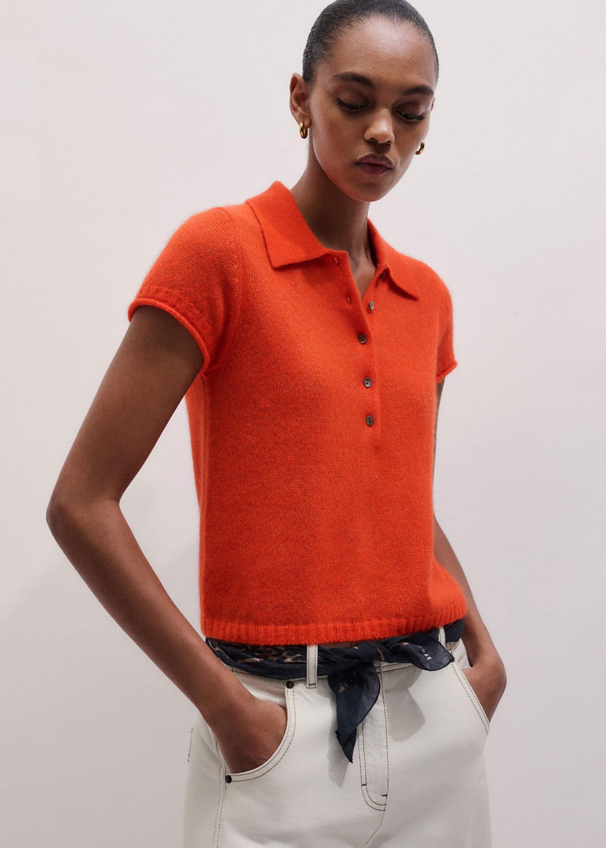 Orange Merino Cashmere Silk Straight Polo Tee | ME+EM