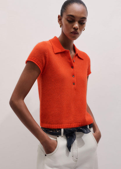 Orange Merino Cashmere Silk Straight Polo Tee | ME+EM