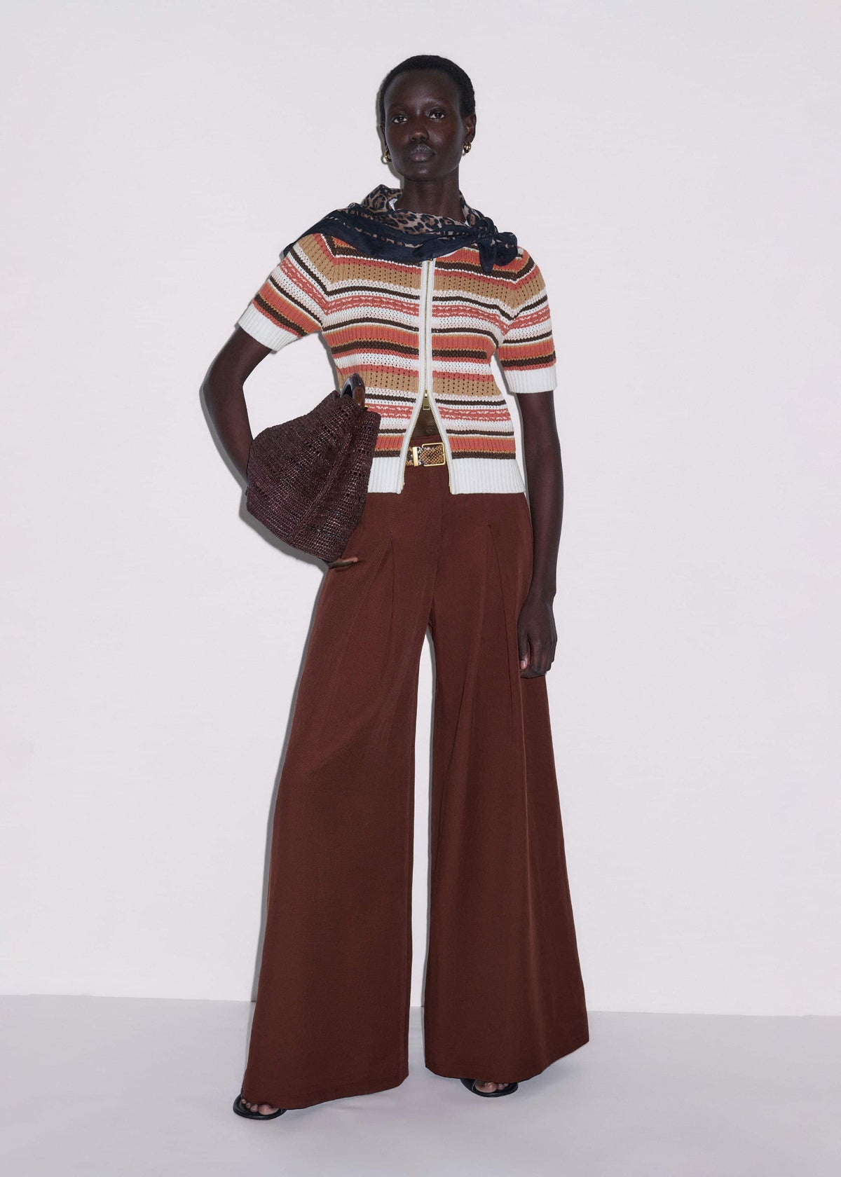 Cinnamon Brown Double Zip Knit Tee | ME+EM