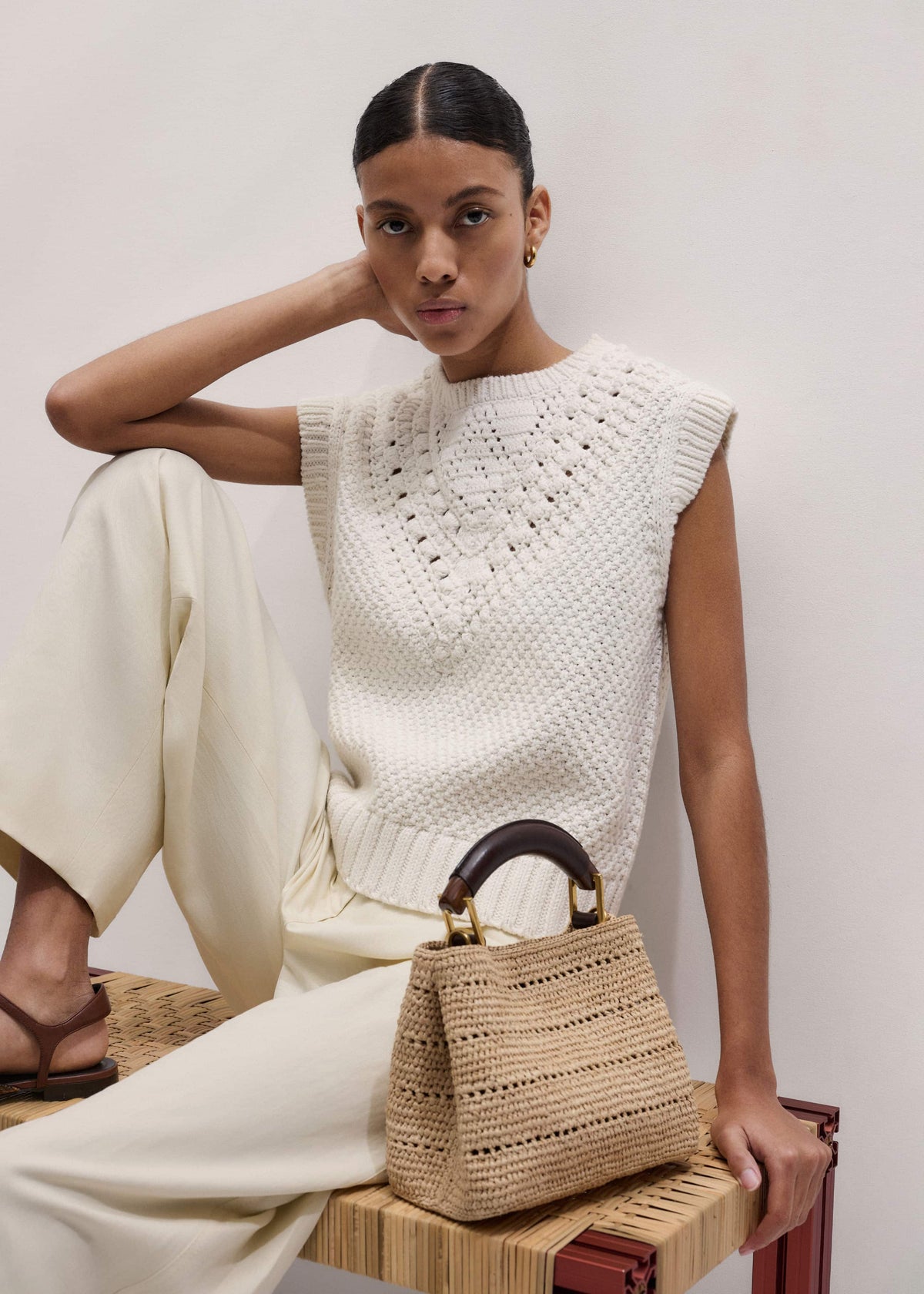 Cream Relaxed Knit Vest | ME+EM