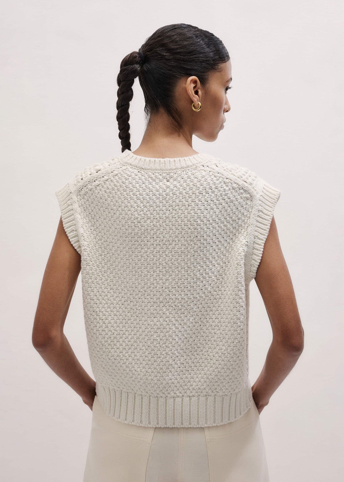 Cream Relaxed Knit Vest | ME+EM