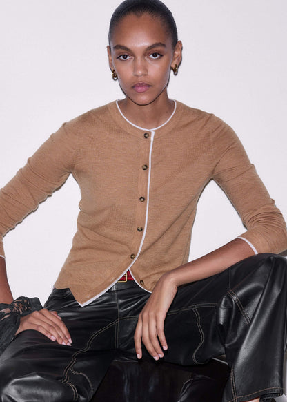 Camel Brown Barely There Contrast Slim Cardigan | ME+EM
