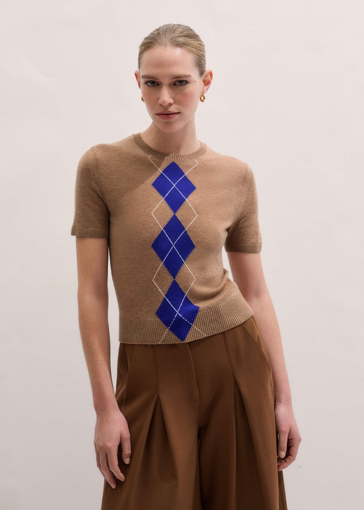 Brown Fine Argyle Slim Tee | ME+EM