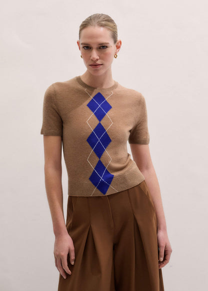 Brown Fine Argyle Slim Tee | ME+EM