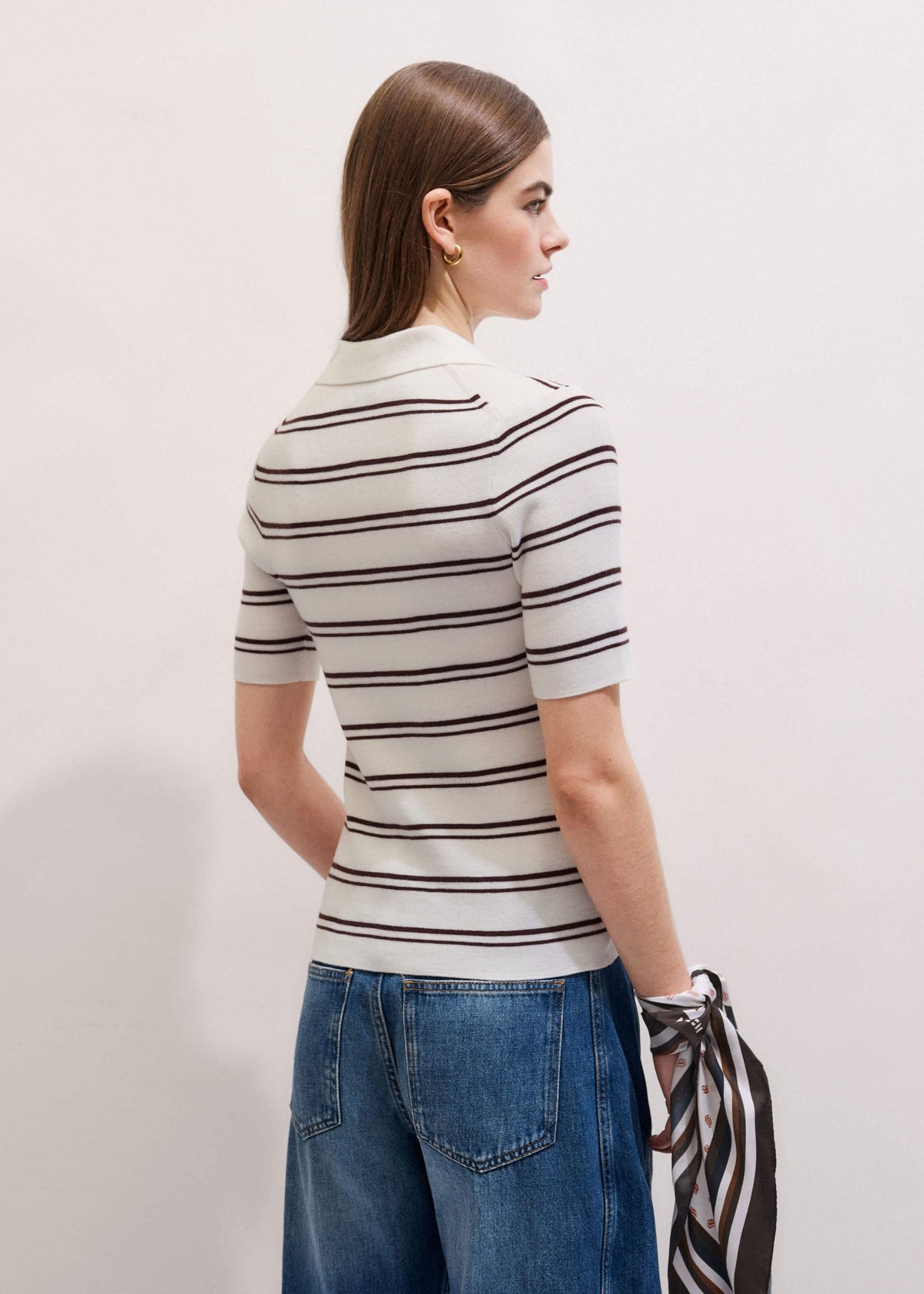 Cream Two-Way Zip Stripe Slim Tee | ME+EM