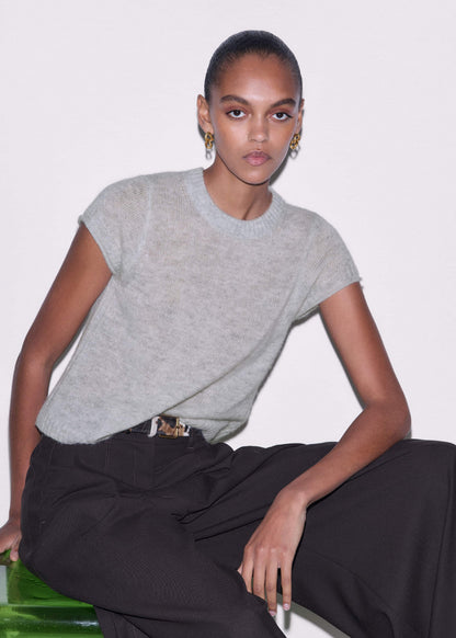 Gray Merino Cashmere Silk Straight Baby Tee | ME+EM