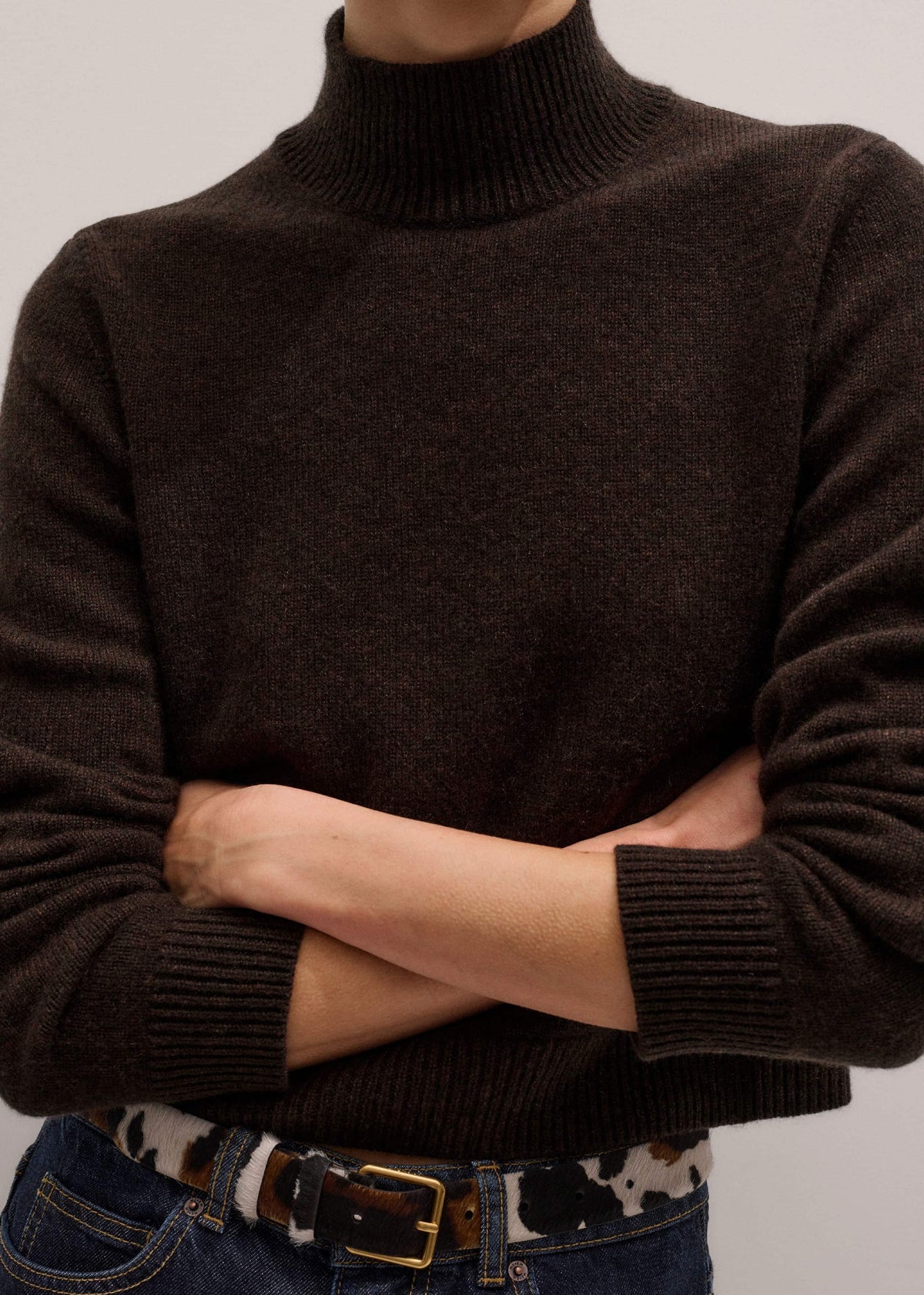 Brown Cashmere High Neck Crop Jumper | ME+EM