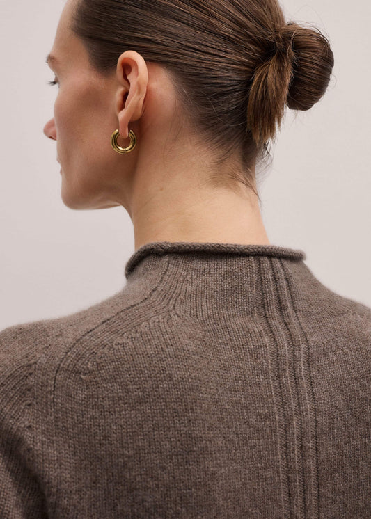 Brown Cashmere Roll Trim Knit Tee | ME+EM