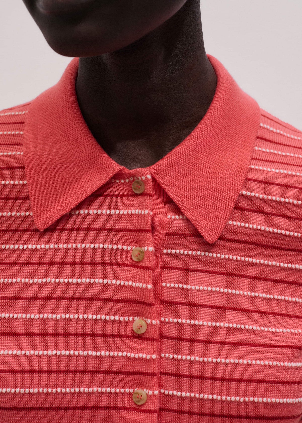 Pink Textured Stripe Straight Sporty Smart Polo Tee | ME+EM