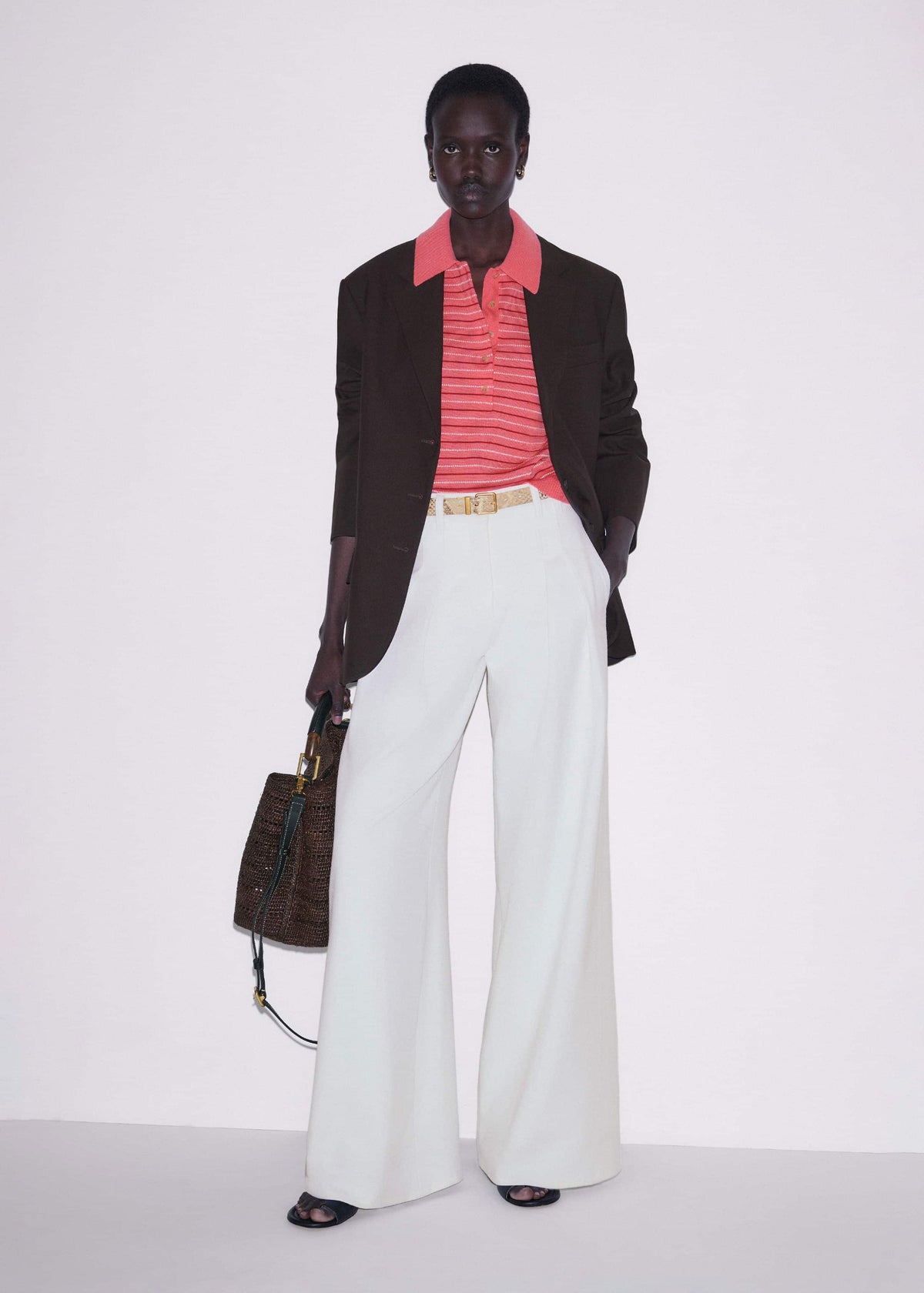 Pink Textured Stripe Straight Sporty Smart Polo Tee | ME+EM