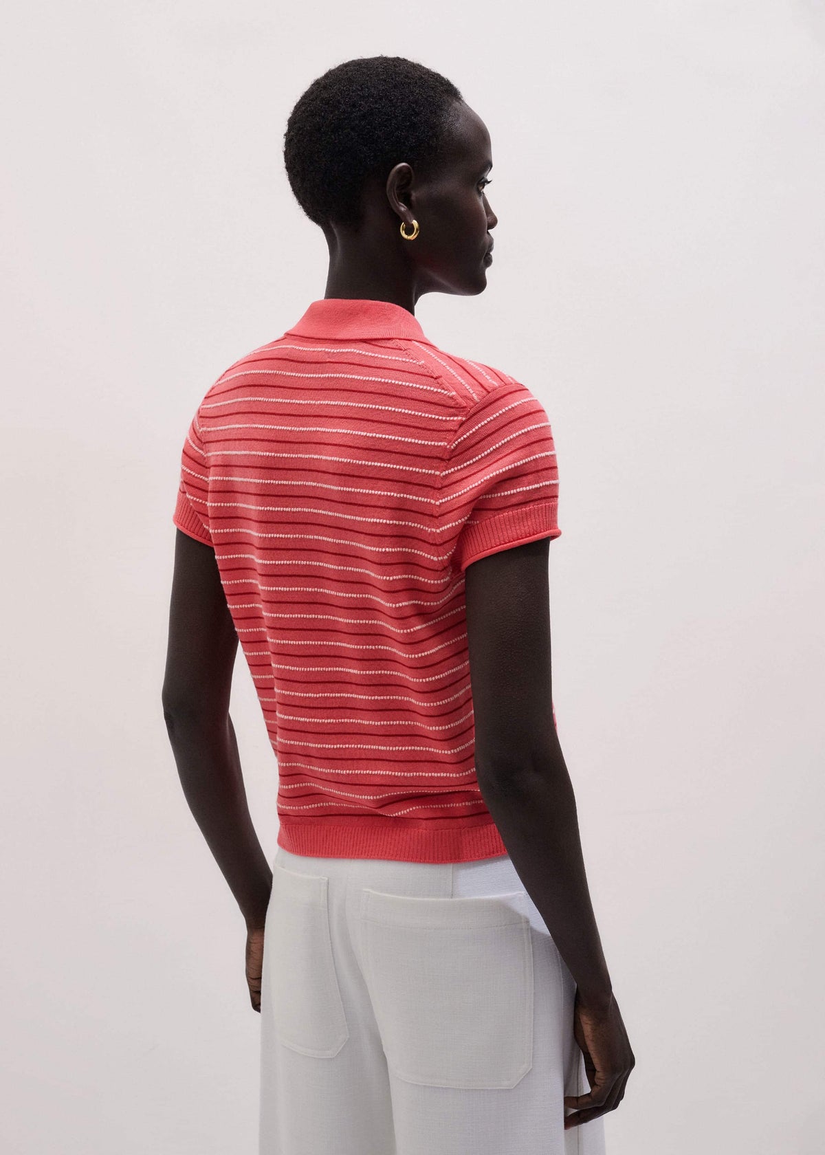 Pink Textured Stripe Straight Sporty Smart Polo Tee | ME+EM
