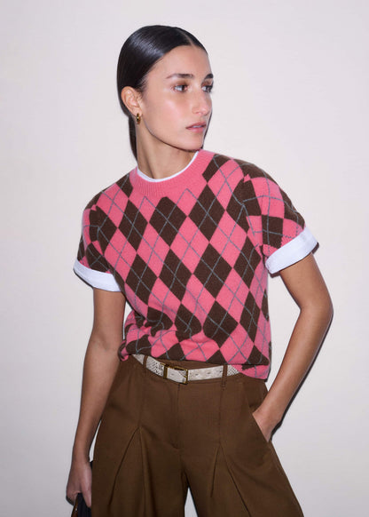 Pink Cashmere Argyle Knit Baby Tee | ME+EM
