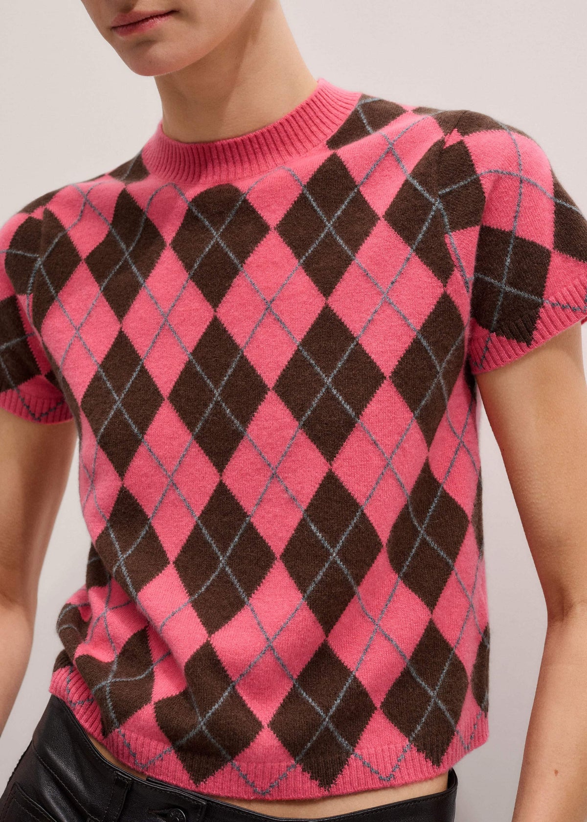 Pink Cashmere Argyle Knit Baby Tee | ME+EM
